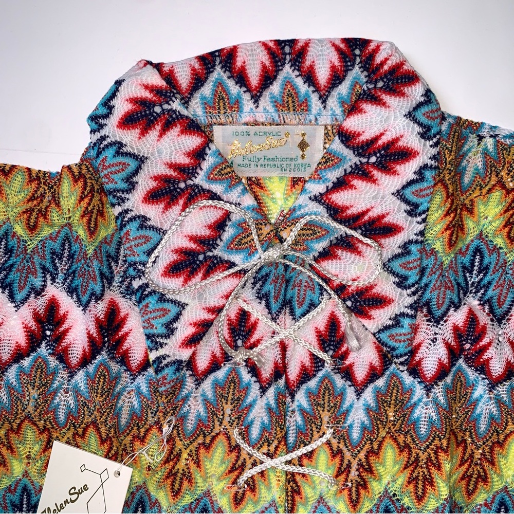 Deadstock 60s! Vintage Mod Dagger Collar Flame Crochet Knit Top - Picture 7 of 13